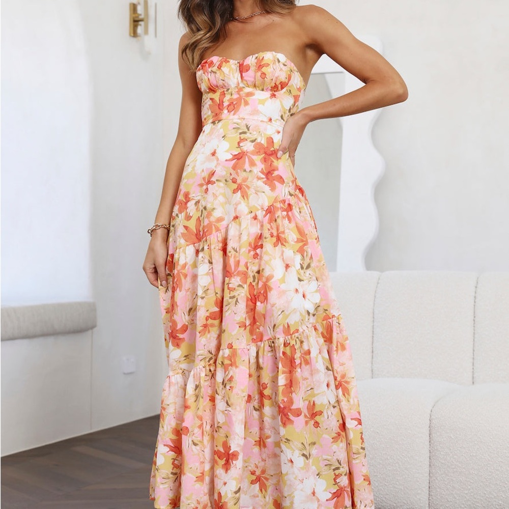 Hello Molly Orange Strapless Tiered Sundress